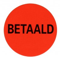 F919 rol @ 2.000 etiketten permanent rond 35 mm fluor rood met zwart bedrukt betaald F919 rol @ 2.000 etiketten permanent rond 35 mm fluor rood met zwart bedrukt betaald